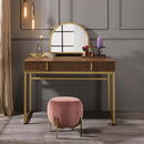 Coleen Vanity Desk w/Mirror & Jewelry Tray, Walnut & Gold Finish Acme