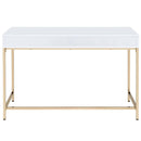 Ottey Vanity Desk , White High Gloss & Gold Finish Acme