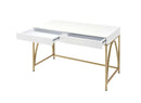 Lightmane Vanity Desk, White High Gloss & Gold Finish Acme