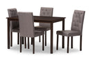 Delphi 5-Piece Dark Brown Finished Gray Fabric Upholstered Dining Set  Baxton