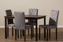 Delphi 5-Piece Dark Brown Finished Gray Fabric Upholstered Dining Set  Baxton