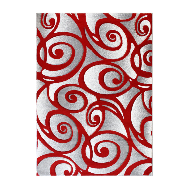 Angie Collection Modern High-Low Pile Swirled 5' x 7' Red Area Rug - Olefin Accent Rug iHome Studio