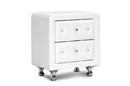 Octavia Crystal Tufted White Upholstered Modern Nightstand, 2-Drawers Baxton