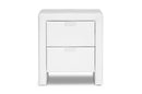 Galvin White Upholstered Modern Nightstand, 2-Drawers Baxton