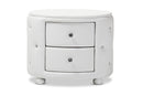 Proxy Hollywood Glamour Style Oval 2-drawer White Faux Leather Nightstand Baxton