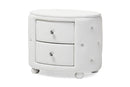 Proxy Hollywood Glamour Style Oval 2-drawer White Faux Leather Nightstand Baxton