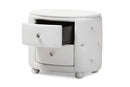 Proxy Hollywood Glamour Style Oval 2-drawer White Faux Leather Nightstand Baxton
