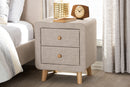 Fadri Beige Linen Upholstered 2-Drawer Nightstand Baxton