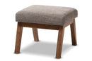 Nina Walnut Wood Finishing and Gravel Fabric Upholstered Ottoman Baxton