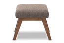 Nina Walnut Wood Finishing and Gravel Fabric Upholstered Ottoman Baxton