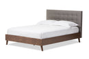 Canterbury Gray Fabric Upholstered Walnut Wood Full Size Platform Bed Baxton