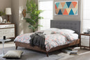 Canterbury Gray Fabric Upholstered Walnut Wood Full Size Platform Bed Baxton