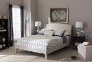Aya French Classic Modern Style Beige Linen Fabric King Size Platform Bed Baxton