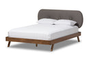 Sherine Solid Walnut Wood Gray Fabric Upholstered King Size Platform Bed Baxton