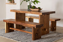 Jody Suar Wood 3-Piece Dining Set Rectangular Table and Two Benches