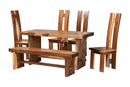 Lourdes Suar Wood 6-Piece Dining Set Rectangular Table with 4 Chairs and Bench