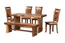 Juan Suar Wood 6-Piece Dining Set Rectangular Table with 4 Chairs and Bench