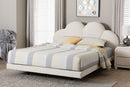 Joy Floating Platform Bed with Scalloped Headboard, Cream, King