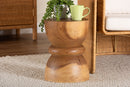 Jodie Solid Suar Wood Sculptural End Table with Hourglass Design