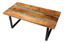 Kelsey Wood Epoxy Resin Coffee Table with Glass Inlay, Natural Brown/White/Black