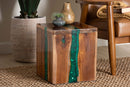 Jerome Teak Wood Epoxy Resin End Table, Natural Brown/Green