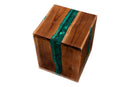 Jerome Teak Wood Epoxy Resin End Table, Natural Brown/Green