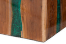Jerome Teak Wood Epoxy Resin End Table, Natural Brown/Green