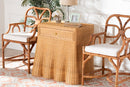 Nadaline Scalloped Natural Rattan Console Table with Drawer, Light Honey