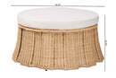 Jonny Round Natural Rattan Ottoman with Cushion, Natural Brown