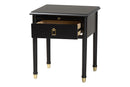 Ben Black Wood Nightstand with Pullout Shelf, Black
