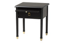 Ben Black Wood Nightstand with Pullout Shelf, Black