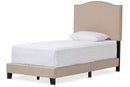 Lumac Beige Linen Upholstered Twin Size Arched Bed w/Nail Heads Baxton