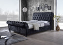 Jenn Black Velvet Upholstered Faux Crystal-Buttoned Sleigh King Platform Bed Baxton
