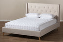 Longford Retro Modern Light Beige Fabric Upholstered King Size Platform Bed Baxton