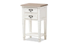 Cintia Weathered Oak and White Wash Distressed Finish Wood Nightstand, 2-Drawers Baxton