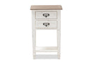 Cintia Weathered Oak and White Wash Distressed Finish Wood Nightstand, 2-Drawers Baxton