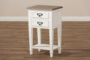 Cintia Weathered Oak and White Wash Distressed Finish Wood Nightstand, 2-Drawers Baxton