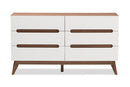Abbey White and Walnut Wood 6-Drawer Storage Dresser Baxton