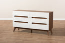 Abbey White and Walnut Wood 6-Drawer Storage Dresser Baxton