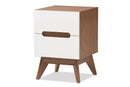 Abbey White and Walnut Wood 3-Drawer Storage Nightstand Baxton