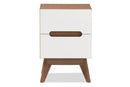 Abbey White and Walnut Wood 3-Drawer Storage Nightstand Baxton