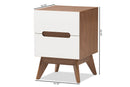 Abbey White and Walnut Wood 3-Drawer Storage Nightstand Baxton
