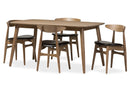 Giza Black Faux Leather and "Oak" Light Brown Finishing Wood 5-Peice Dining Set Baxton