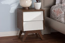 Camino White and Walnut Wood 2-Drawer Storage Nightstand Baxton