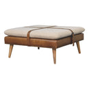 Large Square Boucle Buffalo Hide Brown Leather Footstool