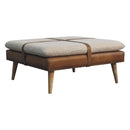 Large Square Boucle Buffalo Hide Brown Leather Footstool