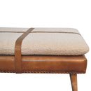 Large Square Boucle Buffalo Hide Brown Leather Footstool