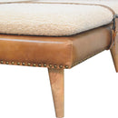 Large Square Boucle Buffalo Hide Brown Leather Footstool