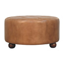 Brown Buffalo hide leather Round Ottoman Artisan