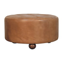 Brown Buffalo hide leather Round Ottoman Artisan